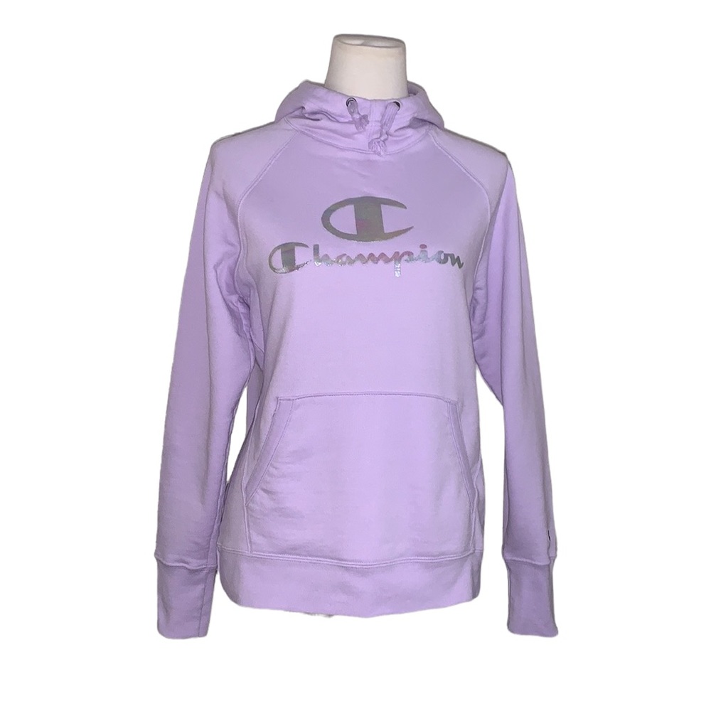 Champion pullover iridescent logo hoodie lavender